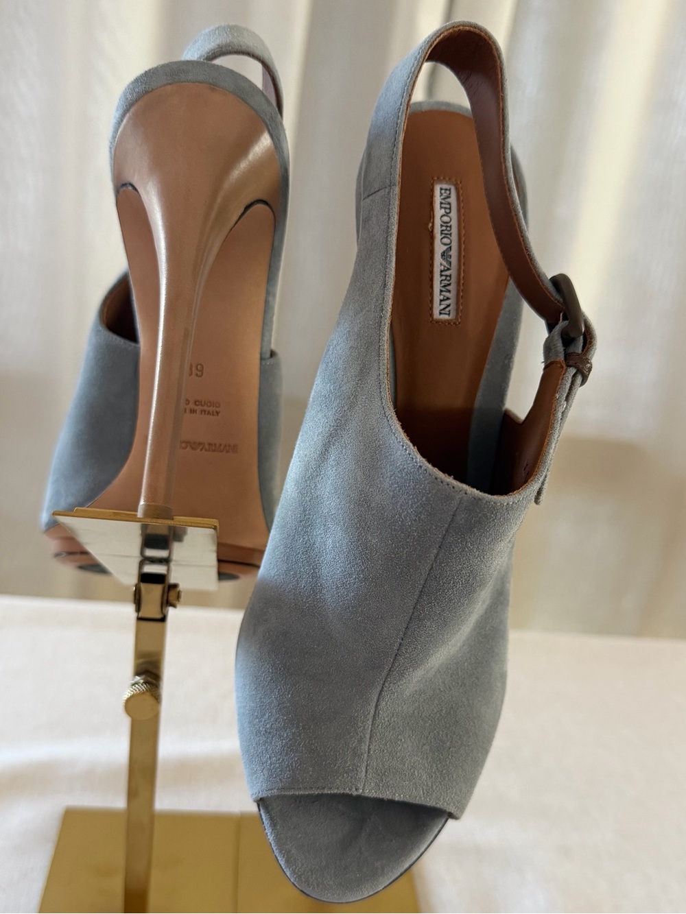 NEW IN BOX! Size 39 Emporio Armani Gray Suede Peep Toe Stilettos - Picture 6 of 7
